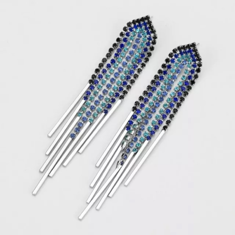 Meteora Blue and Green Rhinestone Earrings - Picture 2 of 5
